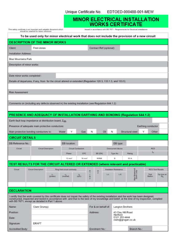 Simplified MEW Certificate